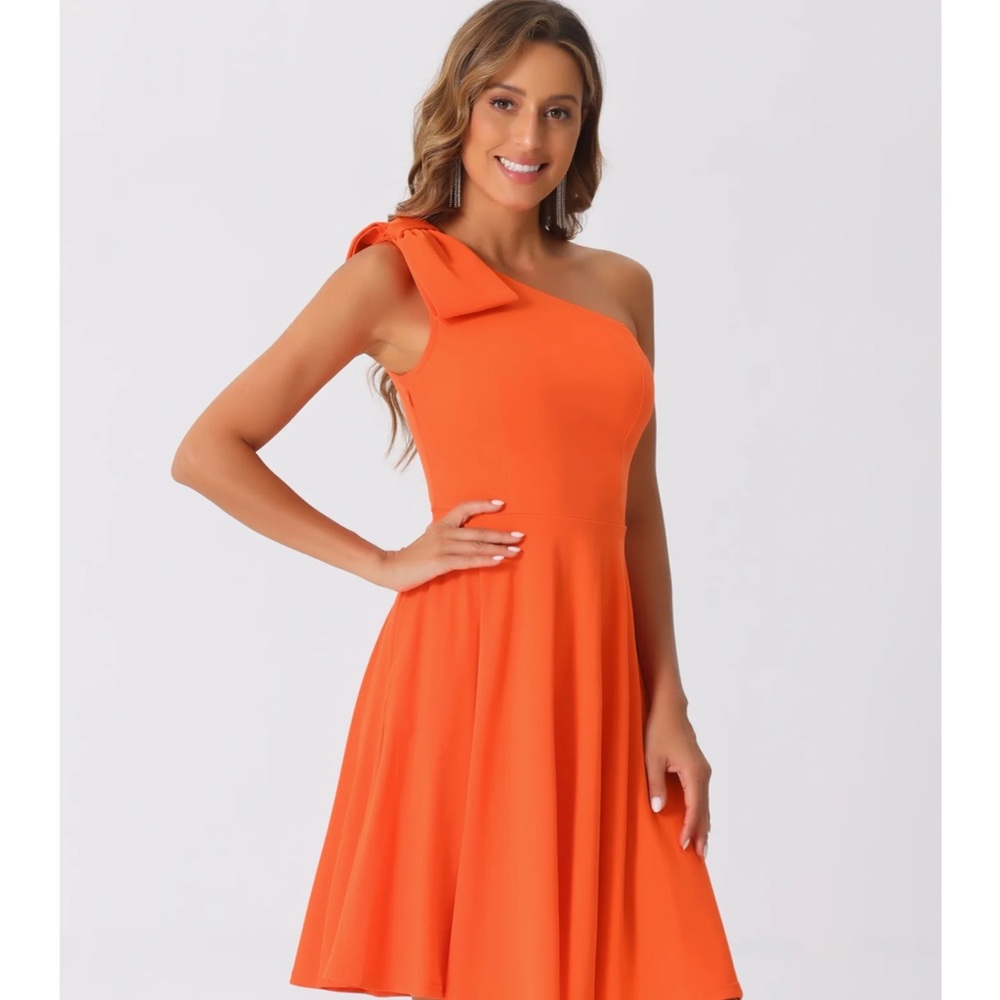 Allegra K Vibrant Orange One-Shoulder Dress